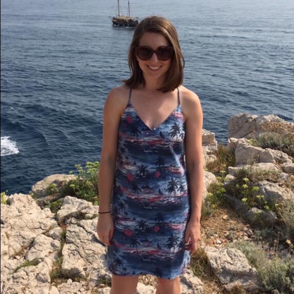 Mid weight linen cotton island print sundress